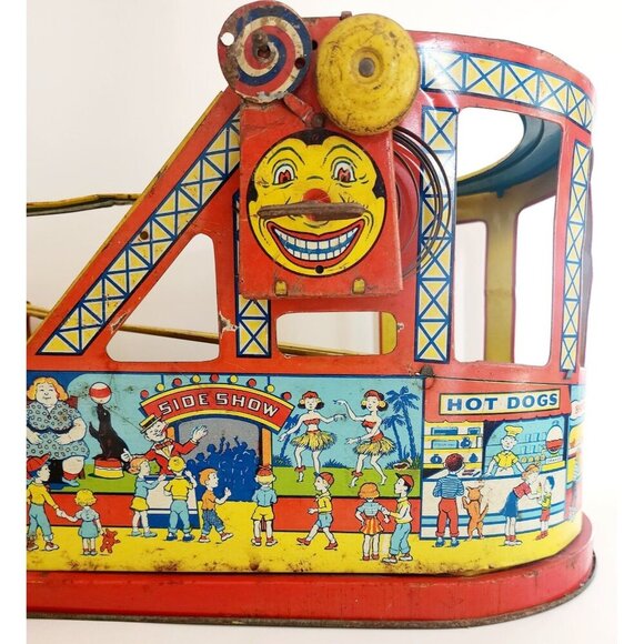 1940-50s J. Chein Tin Litho Wind Up Rollercoaster Toy Antique Circus INVRM - Picture 2 of 10